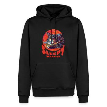 Chat guerrier endormi - Sweat à capuche Premium bio Homme - noir - Devant - Nico (187cm)