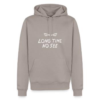 Longtemps sans voir la citation avec les yeux - Sweat à capuche Premium bio Homme - taupe - Devant - Nico (187cm)