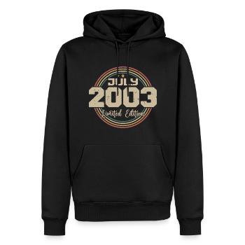 2003 Anniversaire Juillet 2003 Cadeau Juillet 2003 - Sweat à capuche Premium bio Homme - noir - Devant - Nico (187cm)