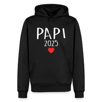 papa - futur papa 2025 - Sweat à capuche Premium bio Homme - noir - Devant - Nico (187cm)