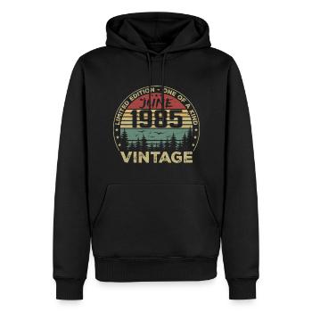 Cadeau Juin 1985 Anniversaire Juin 1985 Juin 1985 - Sweat à capuche Premium bio Homme - noir - Devant - Nico (187cm)