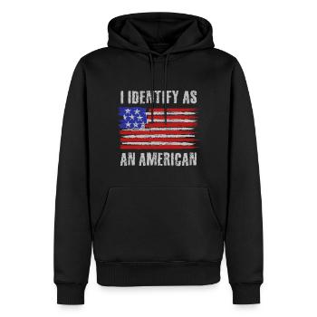 Je m’identifie comme un Américain - Sweat à capuche Premium bio Homme - noir - Devant - Nico (187cm)