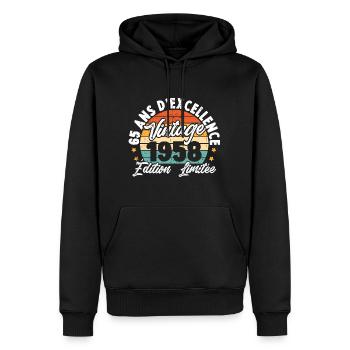 Vintage Cadeau D'anniversaire 65 Ans Vintage 1958 - Sweat à capuche Premium bio Homme - noir - Devant - Nico (187cm)