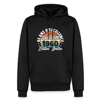 Vintage Cadeau D'anniversaire 63 Ans Vintage 1960 - Sweat à capuche Premium bio Homme - noir - Devant - Nico (187cm)