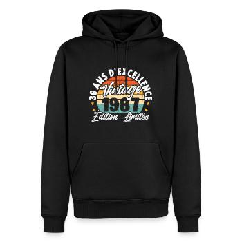 Vintage Cadeau D'anniversaire 36 Ans Vintage 1987 - Sweat à capuche Premium bio Homme - noir - Devant - Nico (187cm)