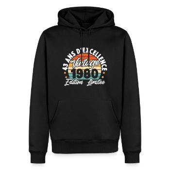 Vintage Cadeau D'anniversaire 43 Ans Vintage 1980 - Sweat à capuche Premium bio Homme - noir - Devant - Nico (187cm)