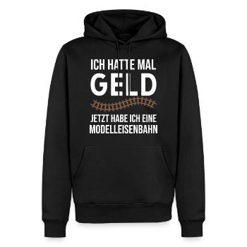 ICH HATTE MAL GELD JETZT HABE ICH EINE MODELLBAHN - Männer Premium Bio Hoodie - Schwarz - Vorne - Nico (187cm)