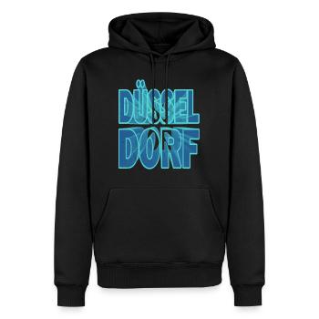 Düsseldorf Deutschland Stadt 3D Schrift Skyline - Männer Premium Bio Hoodie - Schwarz - Vorne - Nico (187cm)