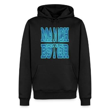 Manchester England UK Stadt 3D Schrift Skyline - Männer Premium Bio Hoodie - Schwarz - Vorne - Nico (187cm)