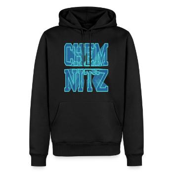 Chemnitz Deutschland Stadt 3D Schrift Skyline - Männer Premium Bio Hoodie - Schwarz - Vorne - Nico (187cm)