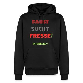 FAUST SUCHT FRESSE! Design GESCHENKIDEE - Männer Premium Bio Hoodie - Schwarz - Vorne - Nico (187cm)
