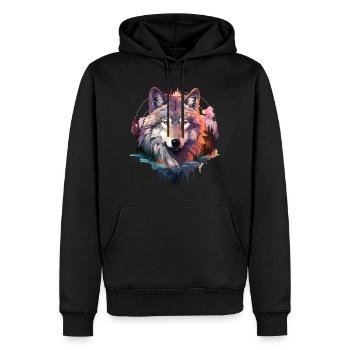 Loup tête de loup Nature nature sauvage aventure forêt Art - Sweat à capuche Premium bio Homme - noir - Devant - Nico (187cm)