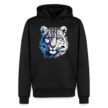 Motif mystique Mystérieux léopard des neiges - Sweat à capuche Premium bio Homme - noir - Devant - Nico (187cm)