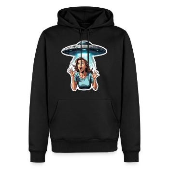 Enlèvement d’OVNI extraterrestre : Femme en panique - Sweat à capuche Premium bio Homme - noir - Devant - Nico (187cm)