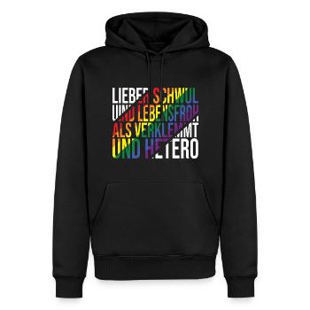 Lieber Schwul Und Lebensfroh - Lustiger Gay Spruch - Männer Premium Bio Hoodie - Schwarz - Vorne - Nico (187cm)