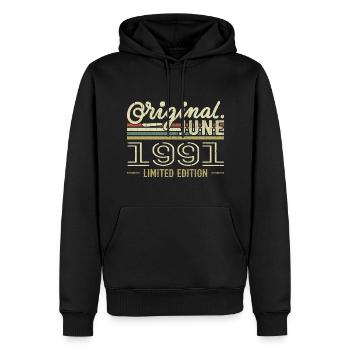 Juni 1991 Geburtstag Juni 1991 - geboren im Juni 1991 - Männer Premium Bio Hoodie - Schwarz - Vorne - Nico (187cm)