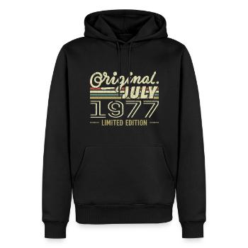 Juillet 1977 Original Cadeau Anniversaire 1977 - Sweat à capuche Premium bio Homme - noir - Devant - Nico (187cm)