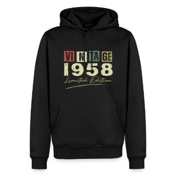 Jahrgang 1958 Original 1958 Jubiläumsgeschenk - Männer Premium Bio Hoodie - Schwarz - Vorne - Nico (187cm)