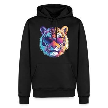 Tiger mit Sonnenbrille - Männer Premium Bio Hoodie - Schwarz - Vorne - Nico (187cm)