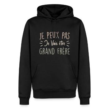 Je peux pas je vais être grand frère - Sweat à capuche Premium bio Homme - noir - Devant - Nico (187cm)