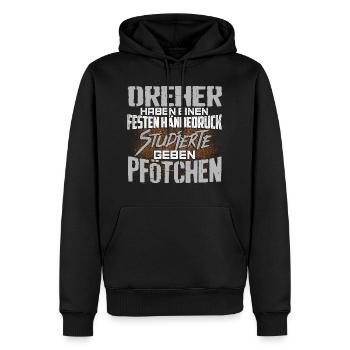 DREHER - fest - Männer Premium Bio Hoodie - Schwarz - Vorne - Nico (187cm)