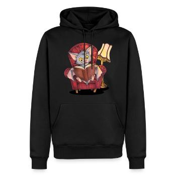 Niedliche Lesende Fledermaus mit Buch im Sessel - Männer Premium Bio Hoodie - Schwarz - Vorne - Nico (187cm)