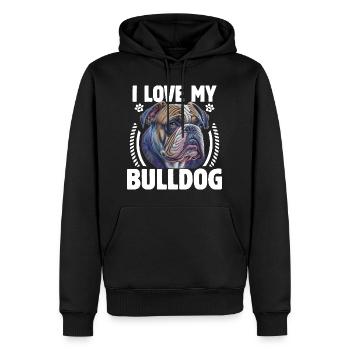 J’aime mon bouledogue anglais - Sweat à capuche Premium bio Homme - noir - Devant - Nico (187cm)