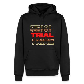 rot, orange, gelb grafisch TRIAL - Fahrrad Sport - Männer Premium Bio Hoodie - Schwarz - Vorne - Nico (187cm)