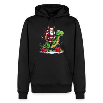 Lustiger Weihnachtsmann auf Dino mit Lichterkette - Männer Premium Bio Hoodie - Schwarz - Vorne - Nico (187cm)