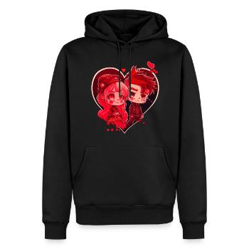 Saint-Valentin Couple Chibi Mignon Coeur Rose Rouge - Sweat à capuche Premium bio Homme - noir - Devant - Nico (187cm)