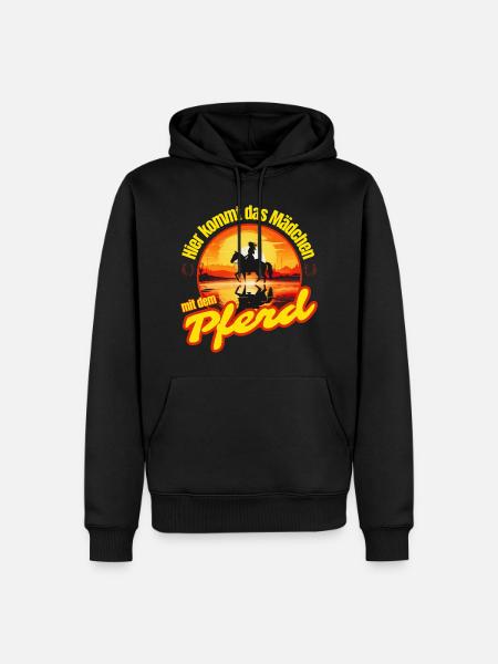 Hier kommt das Mädchen mit dem Pferd I Reiterin - Männer Premium Bio Hoodie - Schwarz