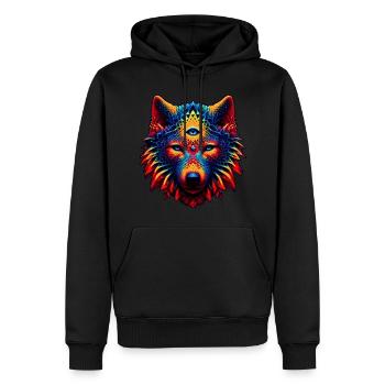 Fraktal Wolf Geist Tier Design Mystischer Wolf - Männer Premium Bio Hoodie - Schwarz - Vorne - Nico (187cm)