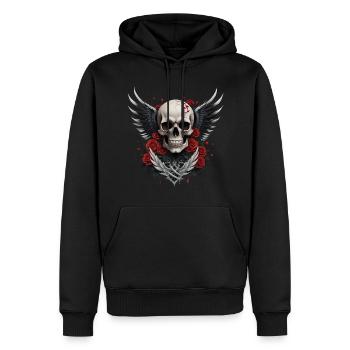 Winged skull & red roses, gothic, skull - Men’s Premium Organic Hoodie - black - Front - Nico (187cm)