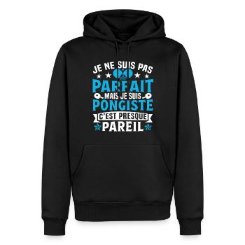 je suis pongiste c'est presque pareil - Sweat à capuche Premium bio Homme - noir - Devant - Nico (187cm)