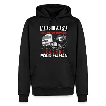 Mari papa camionneur légende pour maman - Sweat à capuche Premium bio Homme - noir - Devant - Nico (187cm)