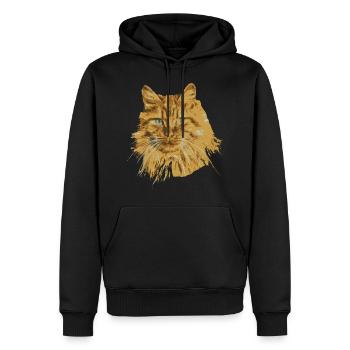 Chat roux angora - Sweat à capuche Premium bio Homme - noir - Devant - Nico (187cm)