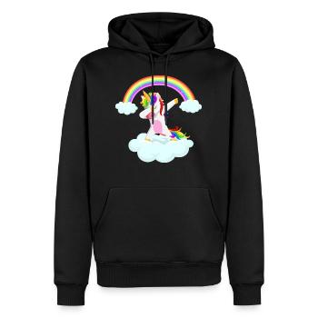 Dabbing unicorn cadeau idée licorne arc-en-ciel - Sweat à capuche Premium bio Homme - noir - Devant - Nico (187cm)