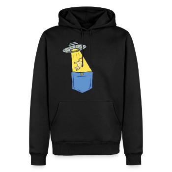Alien - Raumschiff - Katze - Tasche - Brusttasche - Männer Premium Bio Hoodie - Schwarz - Vorne - Nico (187cm)