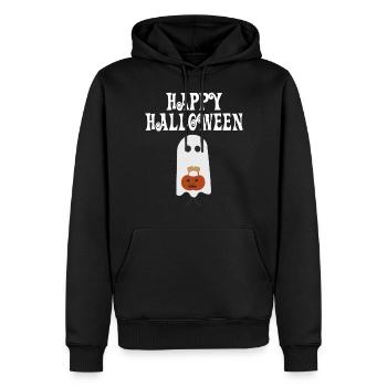 Lanterne de citrouille fantôme halloween heureux drôle effrayant - Sweat à capuche Premium bio Homme - noir - Devant - Nico (187cm)