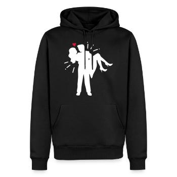 Couple de mariage des jeunes mariés coeur - Sweat à capuche Premium bio Homme - noir - Devant - Nico (187cm)