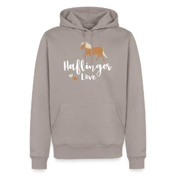 Haflinger Love - Männer Premium Bio Hoodie - Taupe - Vorne - Nico (187cm)