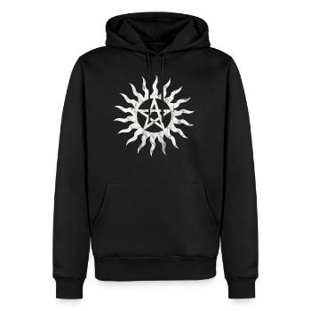 Pentagram Flame Pentacle Grunge Distressed - Men’s Premium Organic Hoodie - black - Front - Nico (187cm)