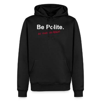 Soyez poli allez vous faire foutre idée cadeau w - Sweat à capuche Premium bio Homme - noir - Devant - Nico (187cm)