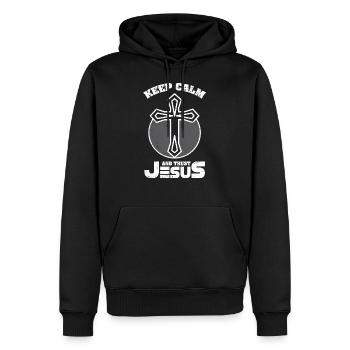 Trendy bleib ruhig und vertraue Jesus T-Shirt - Männer Premium Bio Hoodie - Schwarz - Vorne - Nico (187cm)