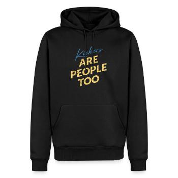 Kicker sind auch Menschen - Männer Premium Bio Hoodie - Schwarz - Vorne - Nico (187cm)