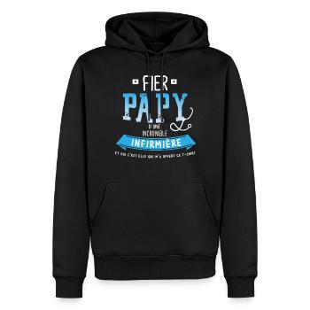 FIER PAPY D'INFIRMIERE - Sweat à capuche Premium bio Homme - noir - Devant - Nico (187cm)