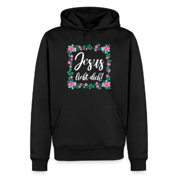 Jesus Liebt Dich - Männer Premium Bio Hoodie - Schwarz - Vorne - Nico (187cm)