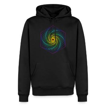 Géométrie sacrée Spiralle Arc-en-ciel - Sweat à capuche Premium bio Homme - noir - Devant - Nico (187cm)