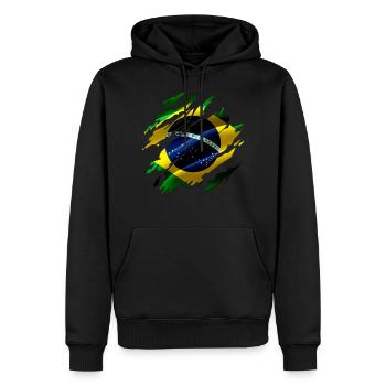 Brésil Drapeau Brésilien Look Used - Sweat à capuche Premium bio Homme - noir - Devant - Nico (187cm)