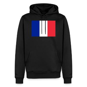 France drapeau tricolore Paris Nice Lyon - Sweat à capuche Premium bio Homme - noir - Devant - Nico (187cm)